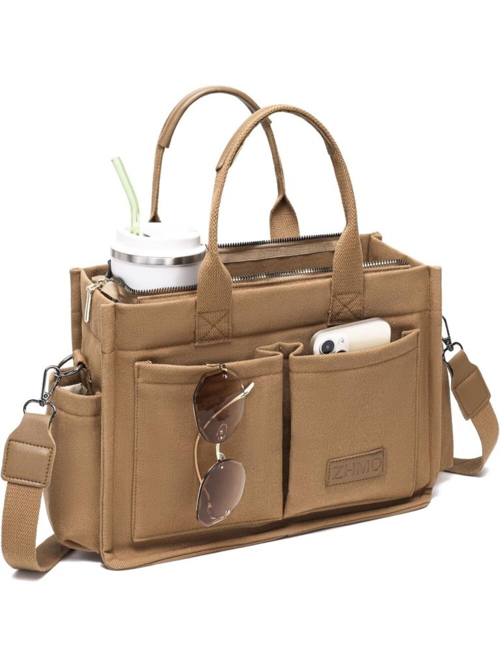 Women's New Upgrade Brown Canvas Tote Bag Large Crossbody Travel Handbags Purse